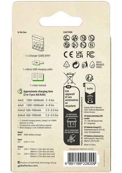 Recyko B441 USB 4’lü Aa - Aaa Pil Şarj Cihazı (GPACSB44103 GPB441R21-2GTLB1) modelleri