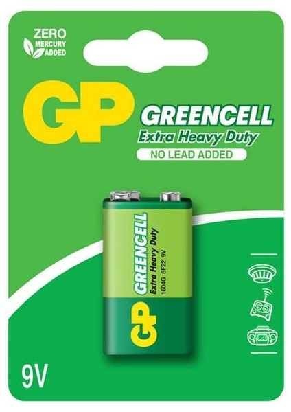 Greencell Extra Heavy Duty 9 Volt Tekli Pil (GP1604G/6F22/1222/9V)
