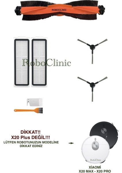 Xiaomi Robot Vacuum X20 Max Robot Süpürge ile Uyumlu Yedek Ana Fırça, Yan Fırça, Hepa Filtre - 7 Parça
