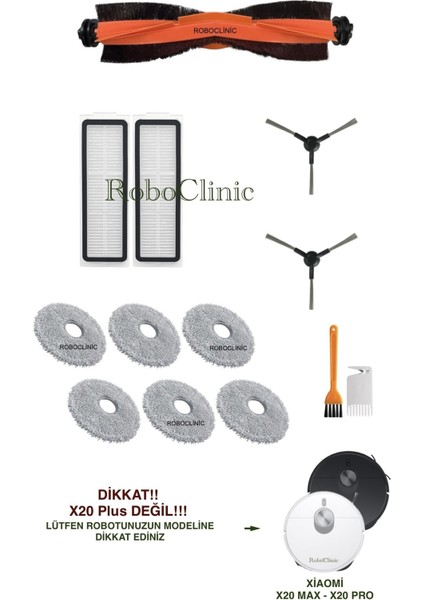 Xiaomi Robot Vacuum X20 Max Robot Süpürge ile Uyumlu Yedek Ana Fırça, Yan Fırça, Hepa Filtre, Mop - 13 Parça