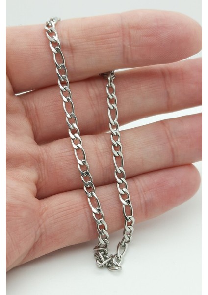Ince Figaro Erkek Çelik Zincir Kolye ve Bileklik Set 4mm ECK55S