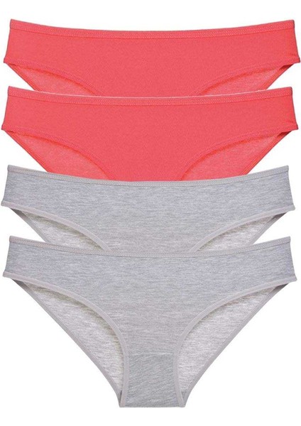 4 Adet Süper Eko Set Likralı Kadın Slip Külot Fuşya Gri