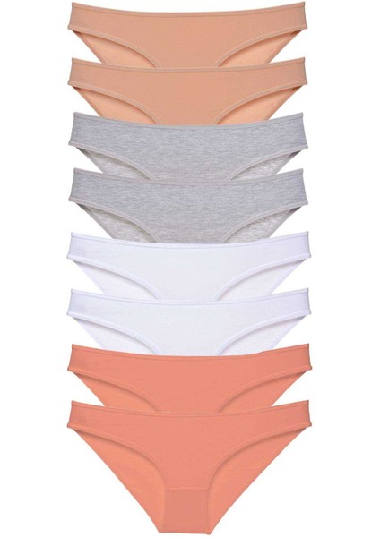 8 Adet Süper Eko Set Likralı Kadın Slip Külot Ten Gri Beyaz Pudra