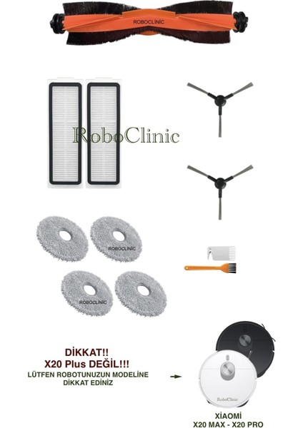 Xiaomi Robot Vacuum X20 Max Robot Süpürge ile Uyumlu Yedek Ana Fırça, Yan Fırça, Hepa Filtre, Mop - 11 Parça