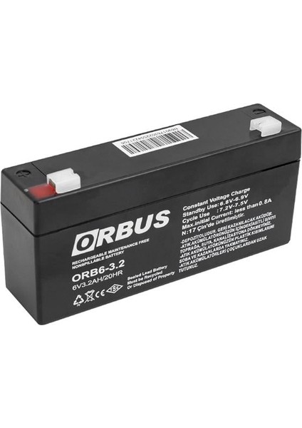 6 Volt 3.2 Amper Akü Orb6-3.2 (125X33X60 Mm)