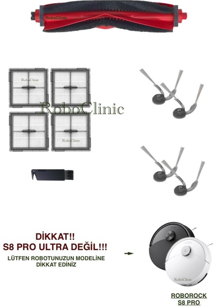 Roborock S8 Pro Robot Süpürge ile Uyumlu Yedek Ana Fırça, Yan Fırça, Hepa Filtre - 10 Parça
