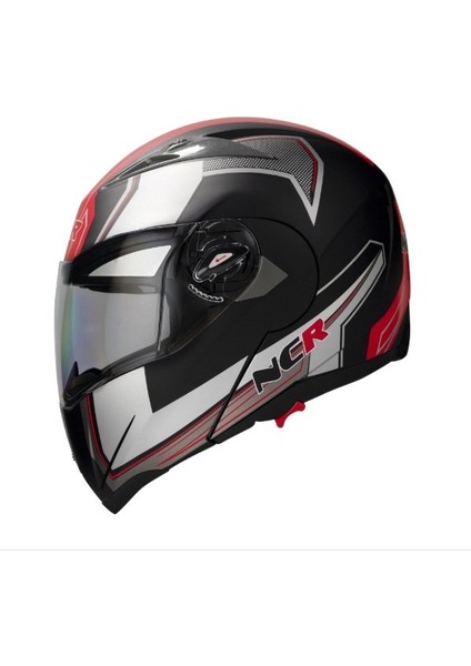 -158 Çene Açılır Gözlüklü E-Ce Belgeli Kask Kırmızı Grafik fırsatları