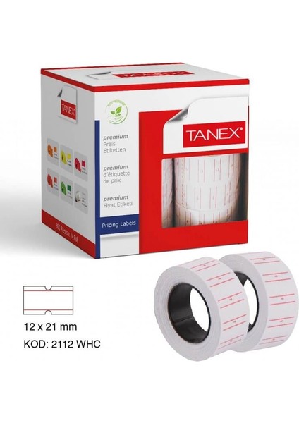 Tanex F.etiketi 12X21 Çizgili Beyaz 800'LÜ 12'li Paket