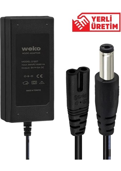 9 Volt - 5 Amper Masaüstü Adaptör 5.5*2.5 mm Uçlu Yerli̇ Üreti̇m