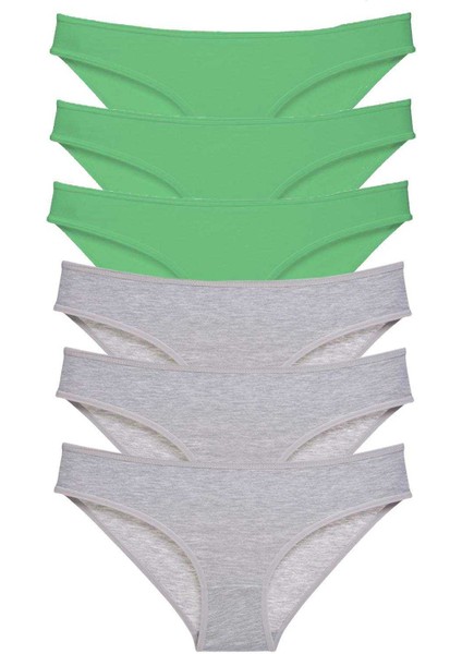 6 Adet Süper Eko Set Likralı Kadın Slip Külot Yeşil Gri