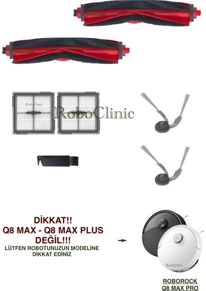 Roborock Q8 Max Pro Robot Süpürge ile Uyumlu Yedek Ana Fırça, Yan Fırça, Hepa Filtre - 7 Parça