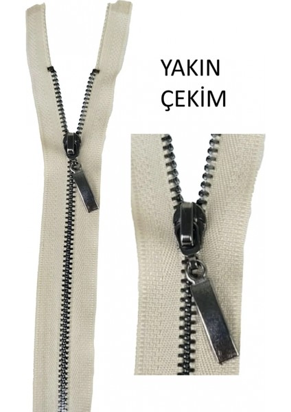 Metal Dişli Fermuar Bej 55 cm 1 Adet Çok Amaçlı Kullanım F-701