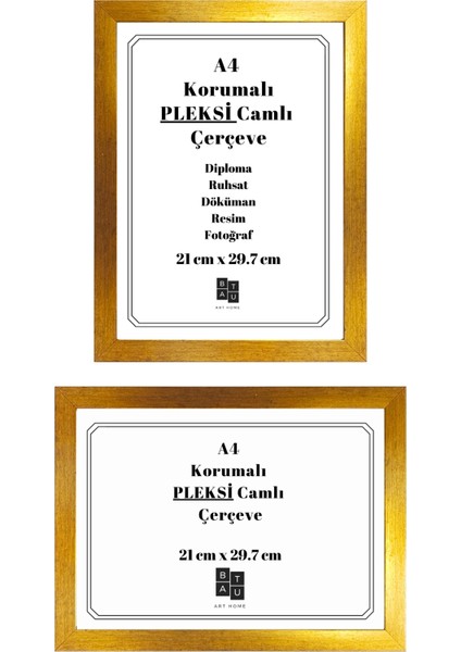 5 Adet A4 Çerçeve Mat Altın Renk Korumalı Kırılmaz Pleksi Camlı Belge Diploma Resim Fotoğraf Asılabilir 21 x 29.7 cm modelleri