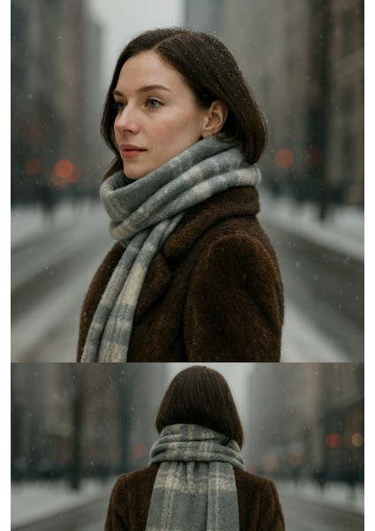 Ekose Desenli Atkı Omuz Şalı 45X200 cm 1294 Antrasit fırsatları