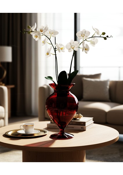 Kardiya Dekoratif Kırmızı Vazo - Modern Cam Salon Aksesuarı fiyatları