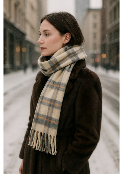 Ekose Desenli Atkı Omuz Şalı 45X200 cm 1297 Bej fiyatları