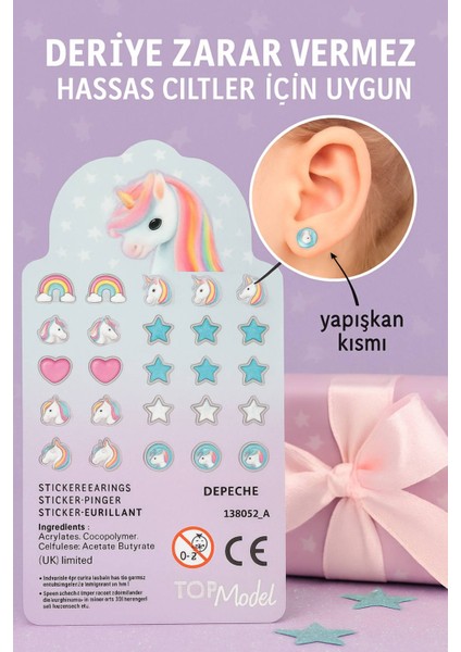 Unicorn Sticker Küpe Seti – 60’tan Fazla Renkli Tasarım, Zararsız ve Eğlenceli Kullanım modelleri