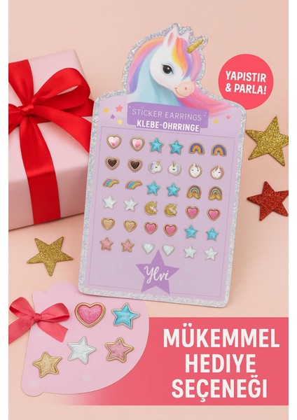 Unicorn Sticker Küpe Seti – 60’tan Fazla Renkli Tasarım, Zararsız ve Eğlenceli Kullanım fırsatları