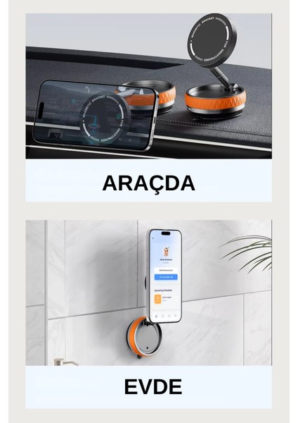 K10B Ev Araba Her Alana Uyumlu 360 Derece Dönebilen Çok Açılı Magsafeli Vantuz Telefon Tutucu