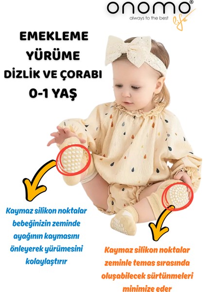 Life Bebek Yürüme Emekleme Çorap ve Dizlik Seti 1 Çift Karışık Renkler