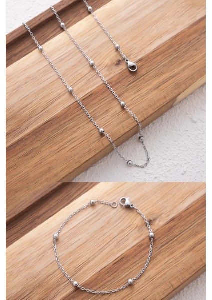 Toplu Forse Zincirli Paslanmaz Çelik Bayan Kolye ve Bileklik Set ECK59S