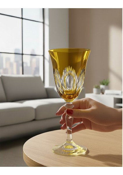 El Yapımı Transparan Dekorlu Ayaklı Kadeh - Şeffaf Desenli Sunum Bardağı