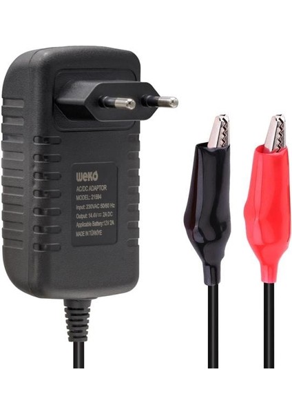 14.4 Volt - 2 Amper Krokodil Uçlu Kırmızı Yeşil Ledli Yerli Üretim Akü Şarj Cihazı (Out :12V-2A)