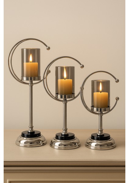 Dekoratif Hilal Şekilli 3’lü Gümüş Şamdan Takımı – Salon Masa Üstü Mumluk fiyatları