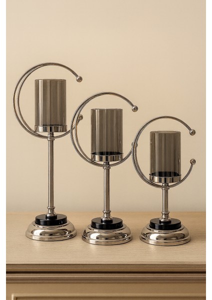 Dekoratif Hilal Şekilli 3’lü Gümüş Şamdan Takımı – Salon Masa Üstü Mumluk modelleri
