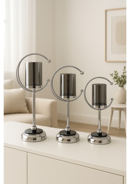 Dekoratif Hilal Şekilli 3’lü Gümüş Şamdan Takımı – Salon Masa Üstü Mumluk fırsatları