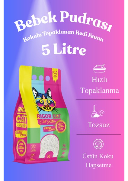 Bebek Pudralı Topaklanan Kedi Kumu 5lt