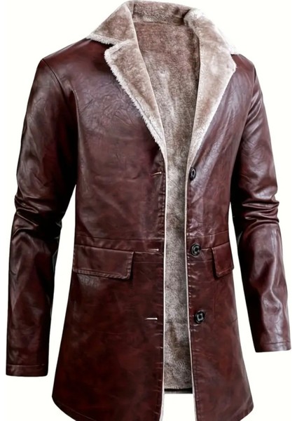 Cepleri Kapaklı Hakiki Koyun Derisi Uzun Kaban Içi ve Yakası Kürklü