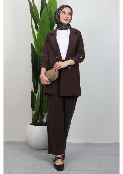 Elvin Pantolonlu Takım Acı Kahve modelleri