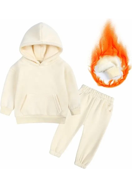 Özel Tasarım Kapüşonlu %100 Pamuk 3 Iplik Düz Renk Kız-Erkek Çocuk Kışlık Eşofman Takımı