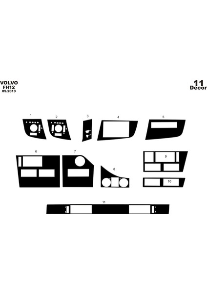 Volvo Fh Uyumlu Konsol-Torpido Kaplama 2013 11 Parça Piano Black