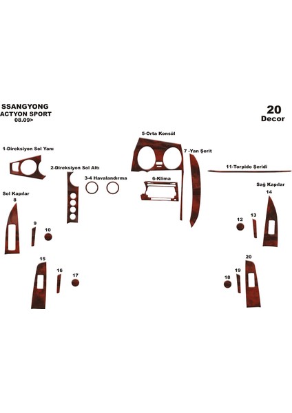 Ssangyong Actyon Sport Konsol-Torpido Kaplama 2009 20 Parça Maun