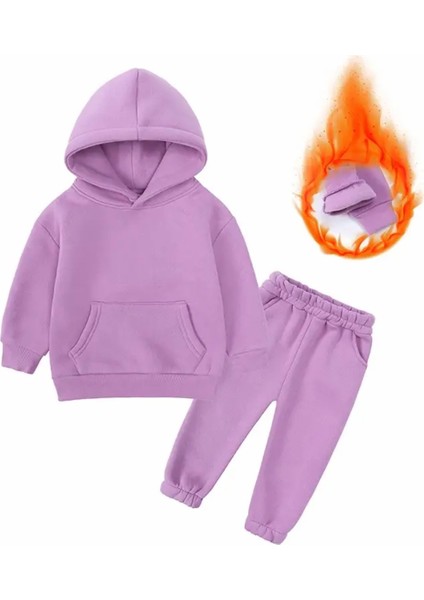 Özel Tasarım Kapüşonlu %100 Pamuk 3 Iplik Düz Renk Kız-Erkek Çocuk Kışlık Eşofman Takımı