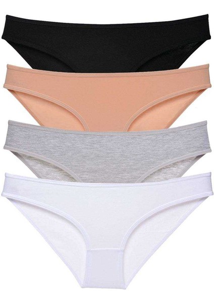 4 Adet Süper Eko Set Likralı Kadın Slip Külot Siyah Ten Gri Beyaz
