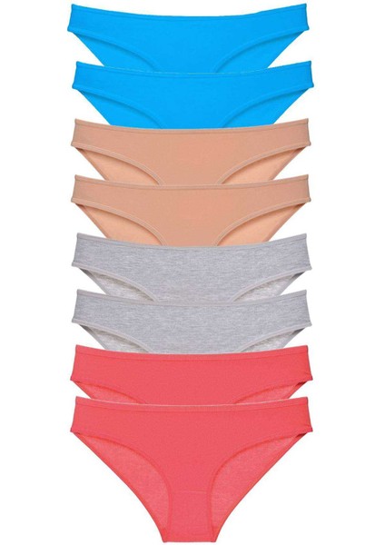 8 Adet Süper Eko Set Likralı Kadın Slip Külot Ten Gri Fuşya Mavi