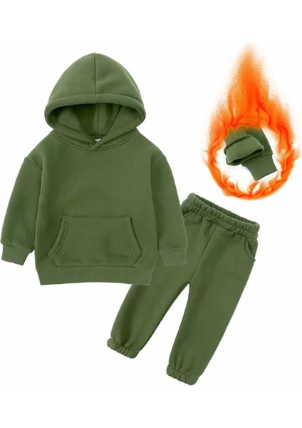 Özel Tasarım Kapüşonlu %100 Pamuk 3 Iplik Düz Renk Kız-Erkek Çocuk Kışlık Eşofman Takımı