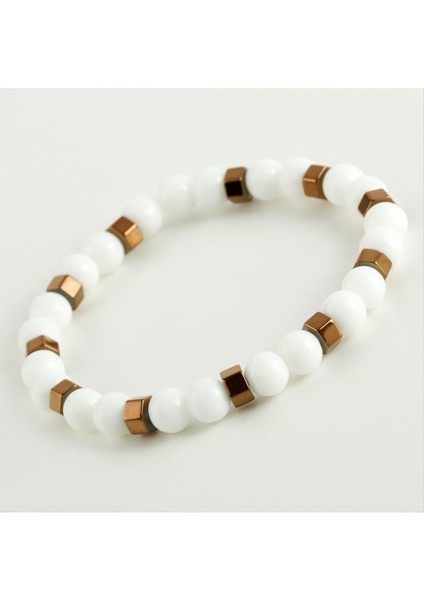 Sepetim Sedef - Hematit Doğaltaş Bileklik-Beyaz fiyatları