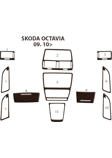 Skoda Octavia Konsol-Torpido Kaplama 2009 11 Parça Koyu Meşe