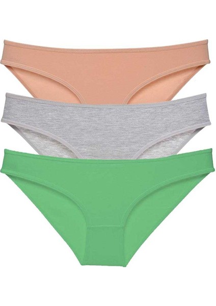 3 Adet Eko Set Likralı Kadın Slip Külot Ten Gri Yeşil