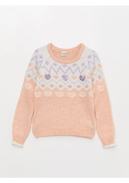 Lcw Eco Pembe Bisiklet Yaka Desenli Uzun Kollu Kız Çocuk Triko Kazak