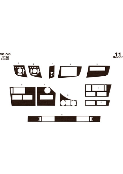 Volvo Fh Uyumlu Konsol-Torpido Kaplama 2013 11 Parça Koyu Meşe