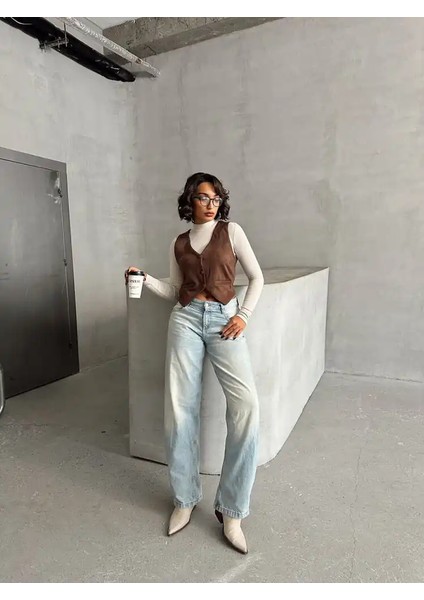 Kadın Süet Özel Tasarım Düğmeli V Yaka Yelek modelleri