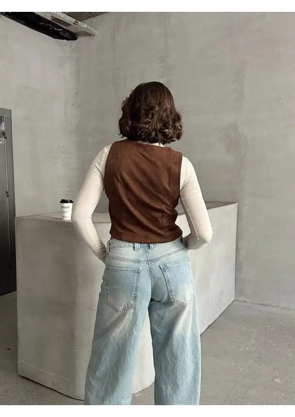 Kadın Süet Özel Tasarım Düğmeli V Yaka Yelek fırsatları