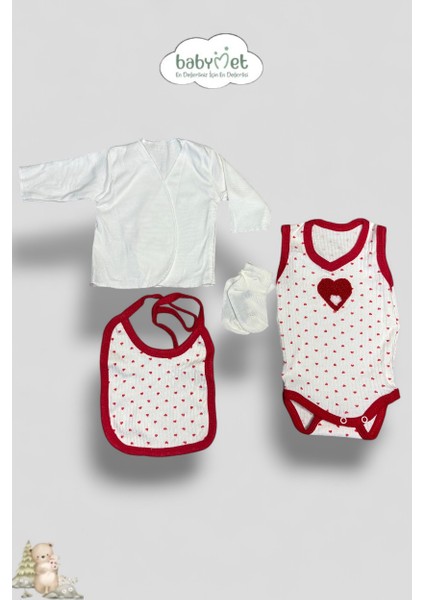 %100 Pamuk 10 Parça Yenidoğan Hastane Çıkış Seti – Kalp Desenli Doğal modelleri