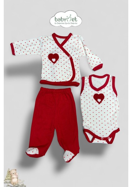 %100 Pamuk 10 Parça Yenidoğan Hastane Çıkış Seti – Kalp Desenli Doğal fırsatları