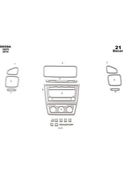 Skoda Yeti Konsol-Torpido Kaplama 2010 21 Parça Alüminyum